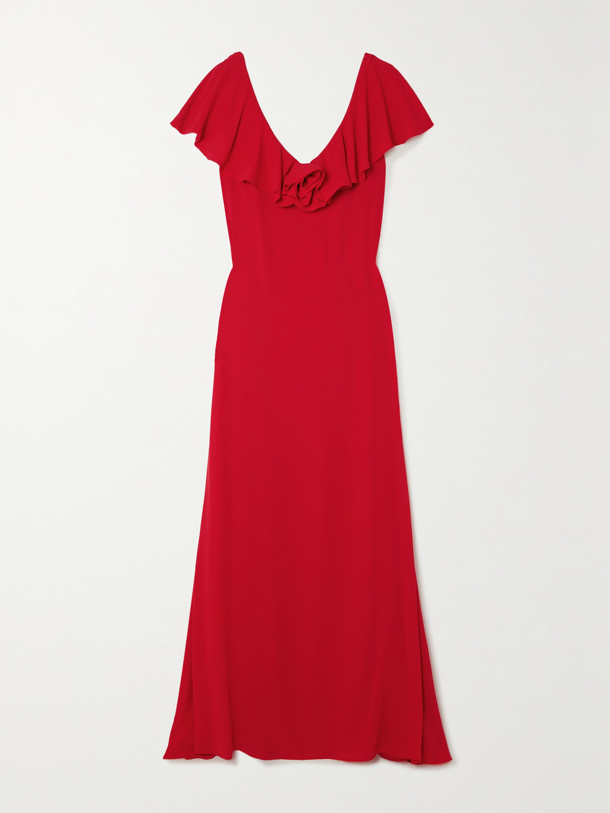 Bernadette Sebastian Ruffled Crepe De Chine Gown In Red