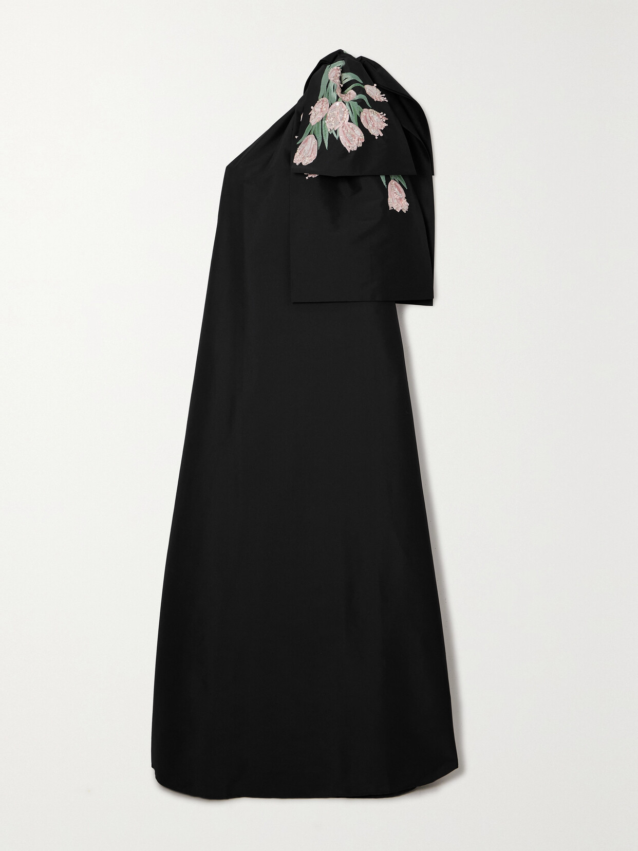 BERNADETTE Winnie One-shoulder Bow-detailed Embellished Embroidered Taffeta Gown - Black