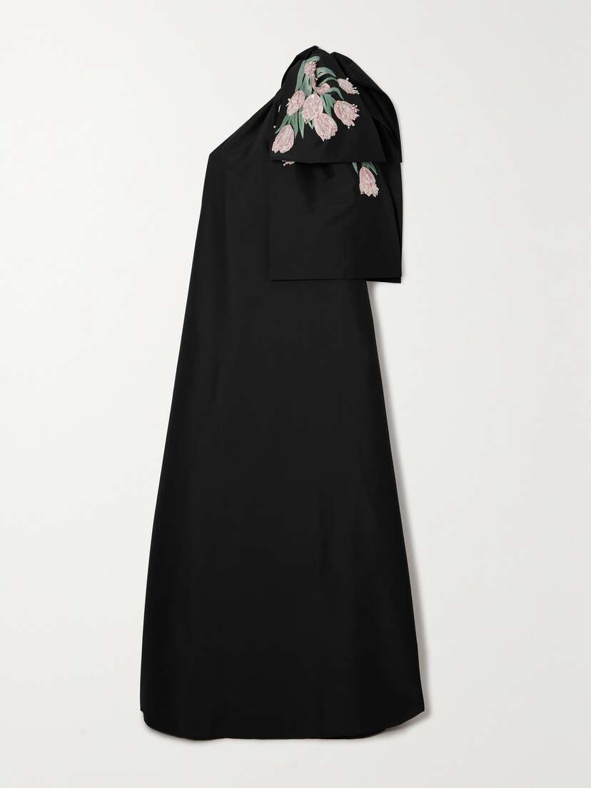BERNADETTE Winnie One-shoulder Bow-detailed Embellished Embroidered Taffeta Gown