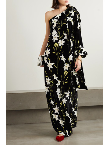 Bernadette Nel bow-detailed one-sleeve floral-print velvet gown