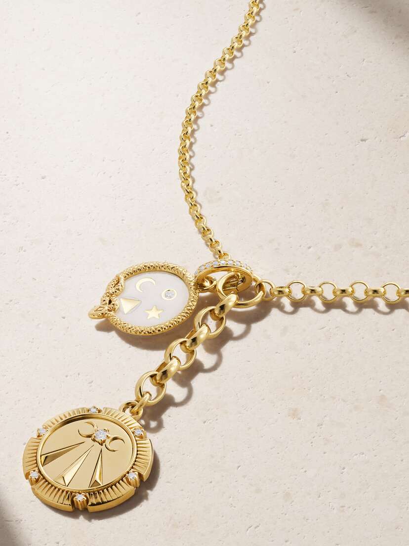 Foundrae Mind, Body, Soul, Wholeness 18-karat Gold, Diamond And Enamel Necklace