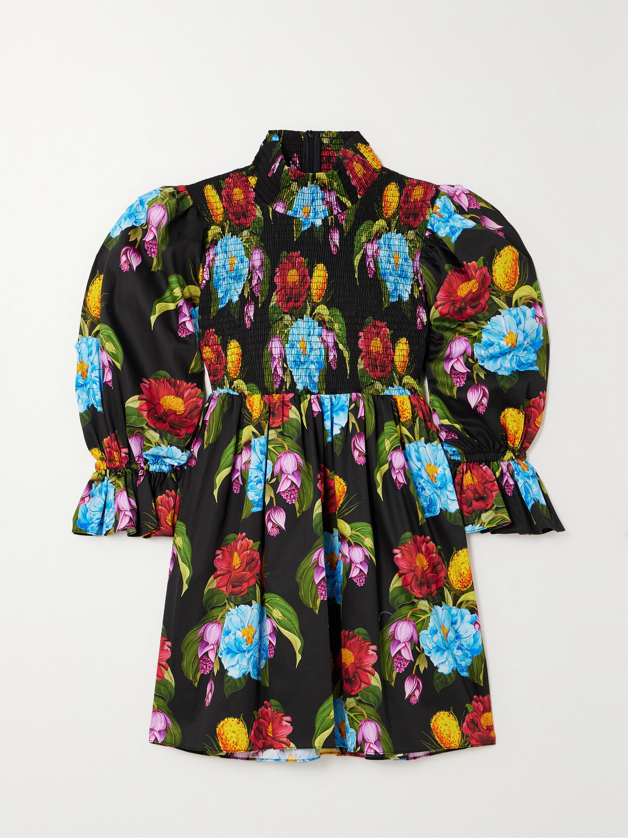 Borgo de Nor Catri Shirred Floral-print Cotton Mini Dress - Black