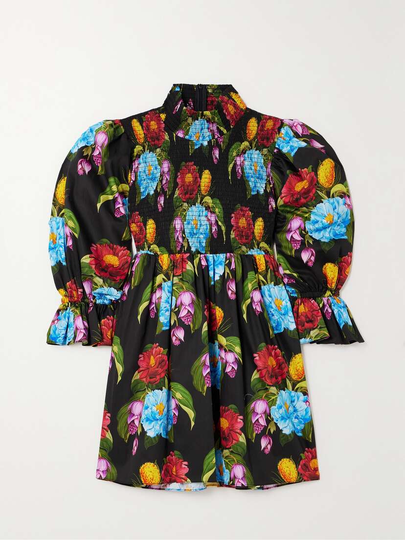 Borgo de Nor Catri Shirred Floral-print Cotton Mini Dress - UK 18