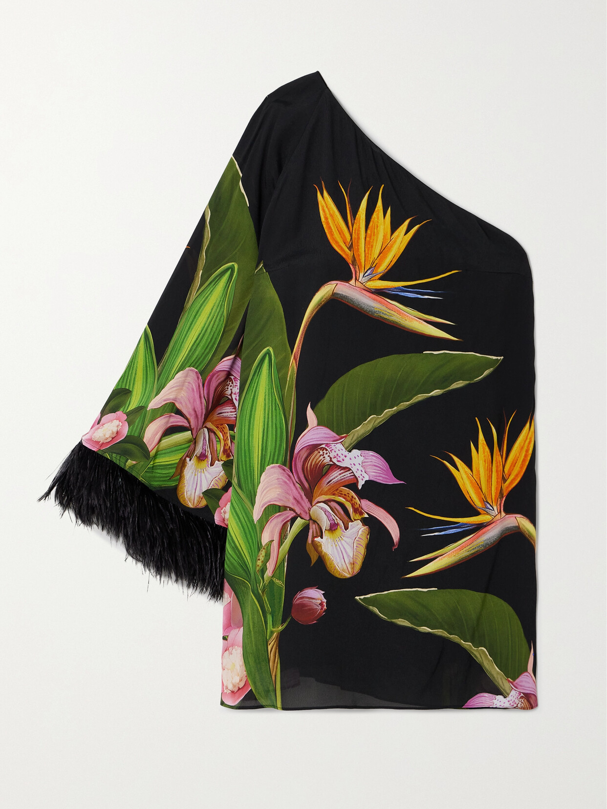 Borgo de Nor - Vida Feather-trimmed Floral-print Crepe Mini Dress - Black