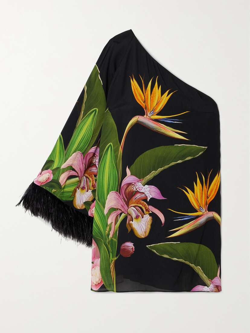 Borgo de Nor Vida Feather-trimmed Floral-print Crepe Mini Dress - UK 16