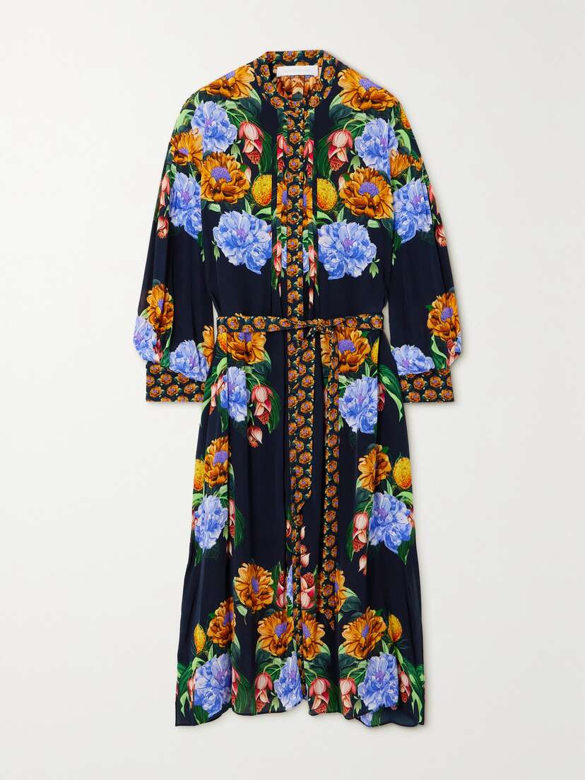 Borgo de Nor Camilla Belted Floral-print Crepe De Chine Midi Dress - UK 18