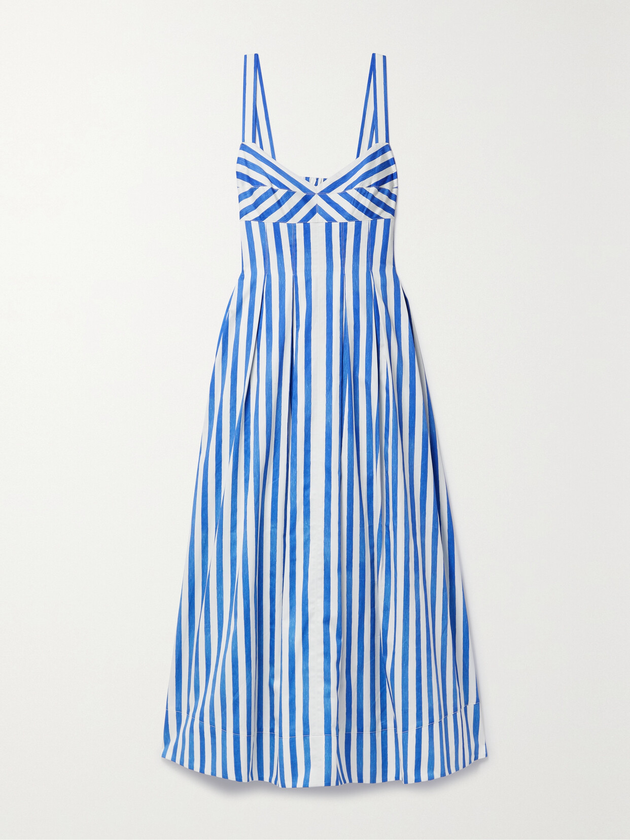 La Ligne - Madeline Pleated Striped Cotton Midi Dress - Blue