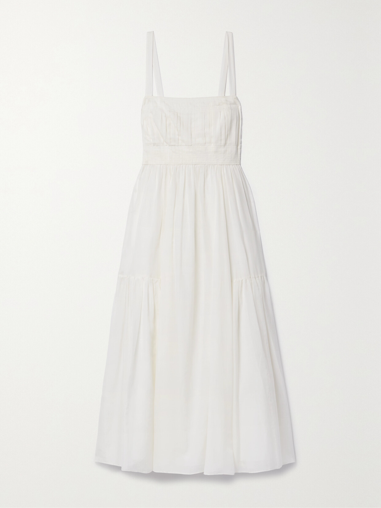 La Ligne - Pleated Tiered Cotton And Silk-blend Voile Midi Dress - Ivory