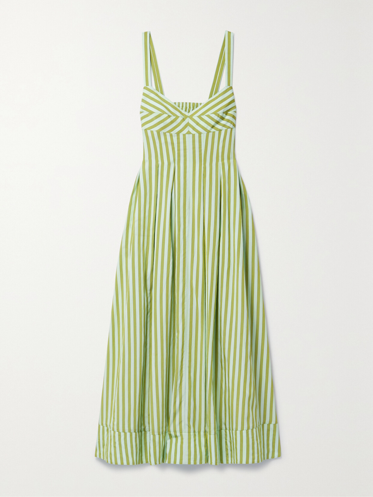 La Ligne - Madeline Pleated Striped Canvas Midi Dress - Green