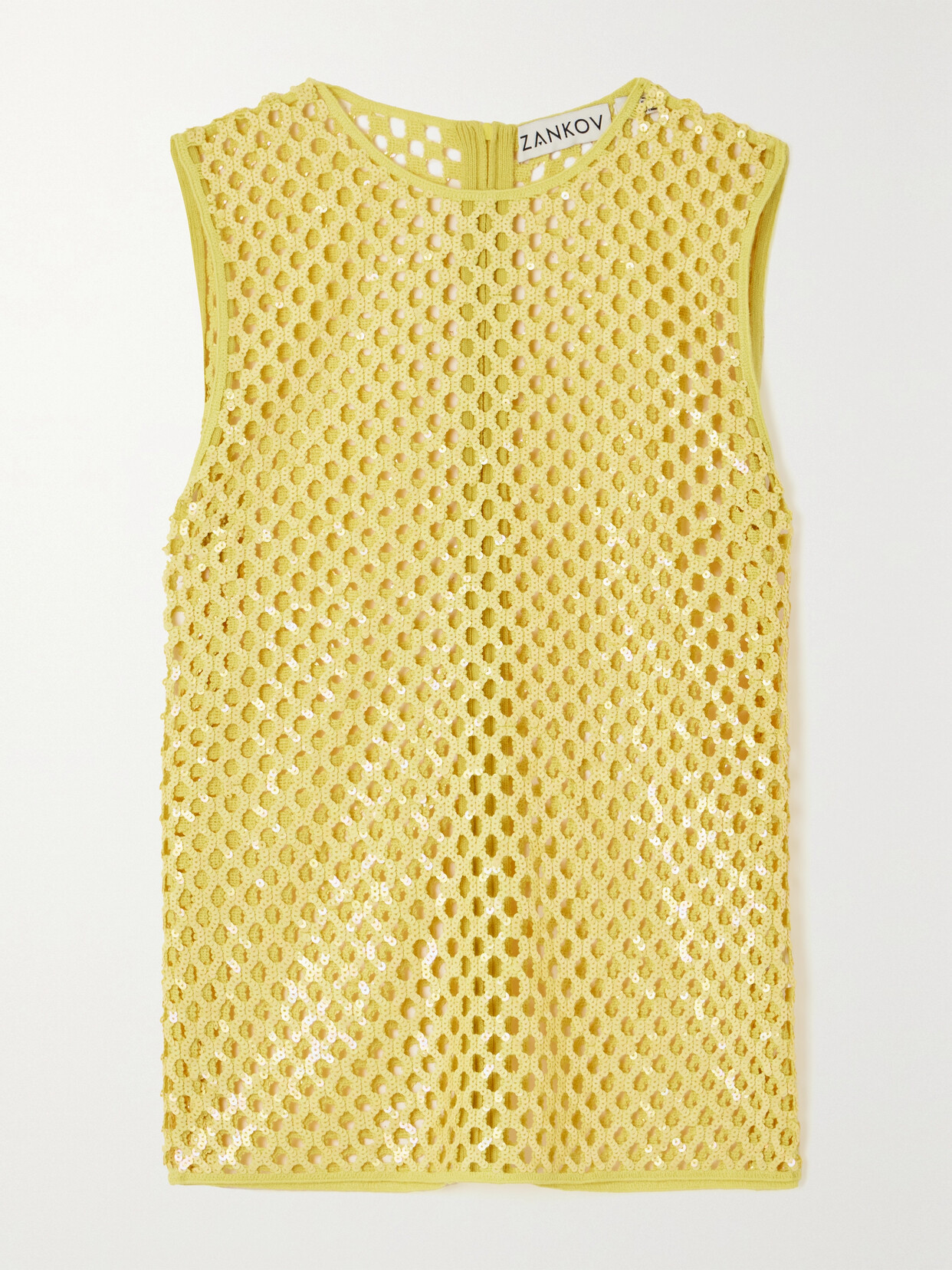 Zankov Dushka Sequined Open-knit Top In Yellow