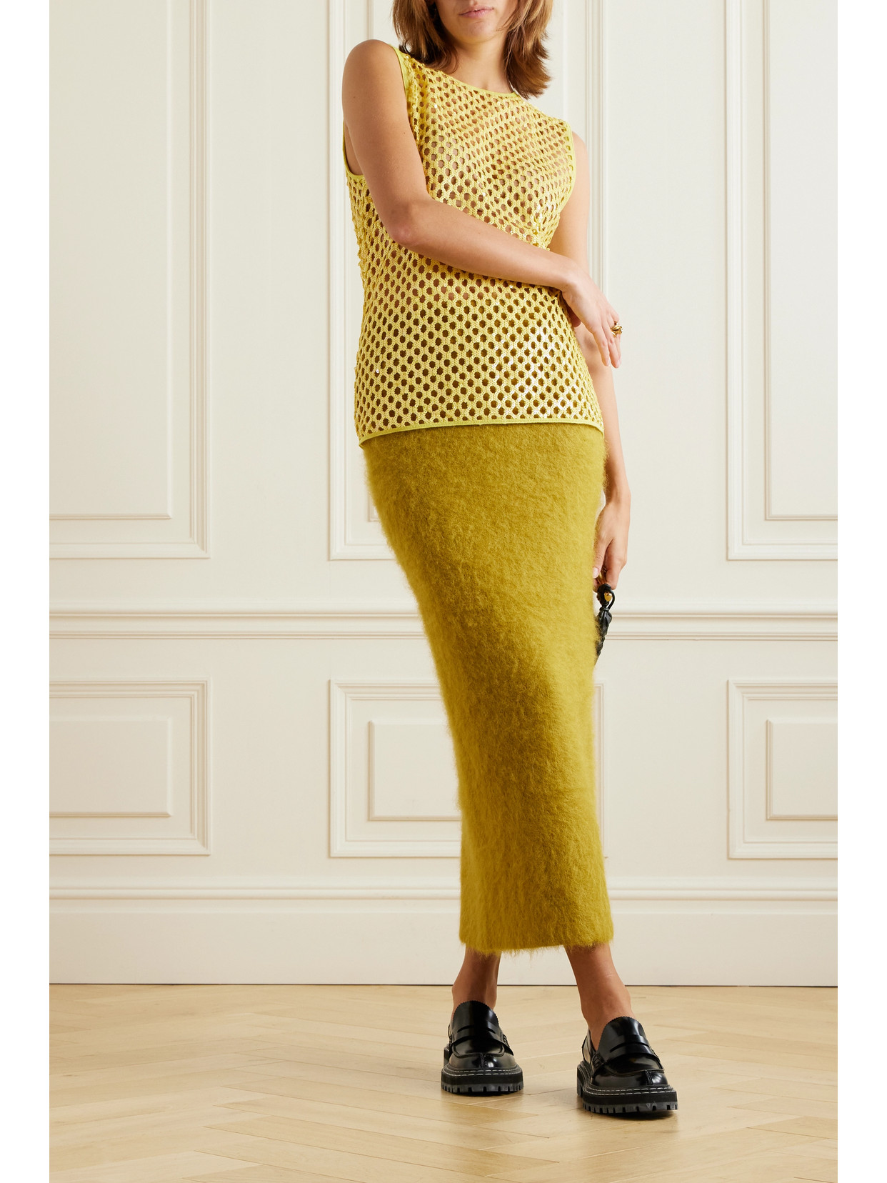 Zankov Dushka Sequined Open-knit Top In Yellow