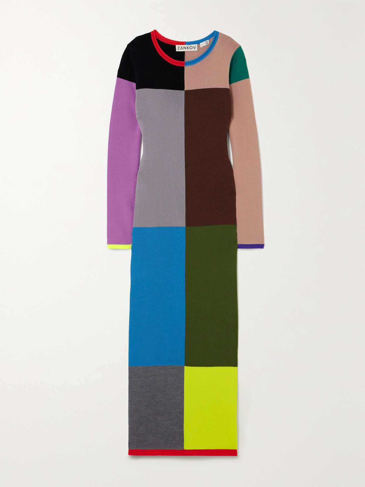 Zankov Lyndsey Color-block Wool Midi Dress In Multi