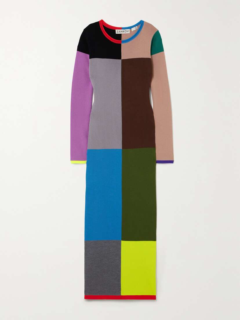 Zankov Lyndsey Color-block Wool Midi Dress