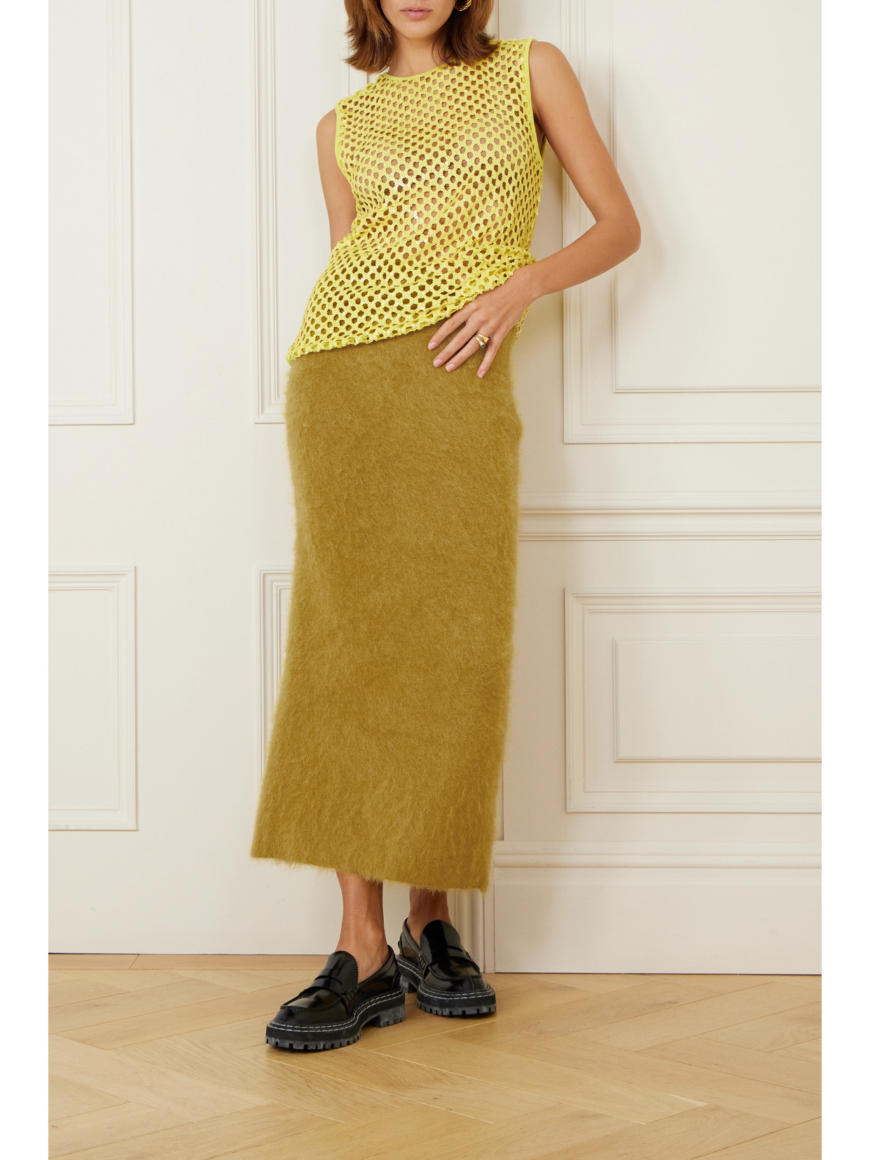 Shop Zankov Delphine Brushed-knit Skirt In Brown