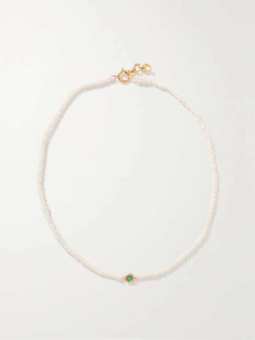 Pacharee Gold-plated Pearl Emerald Necklace