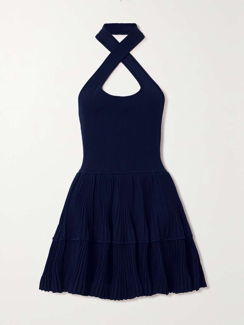 Alaïa Crinoline Tiered Ribbed-knit Halterneck Mini Dress