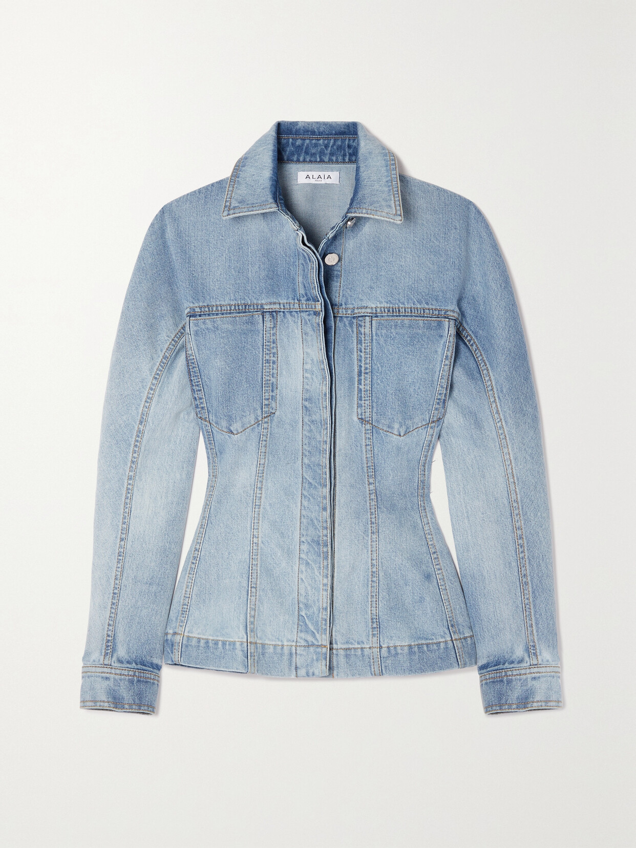 Alaïa Button-front Fitted Denim Jacket In Blue