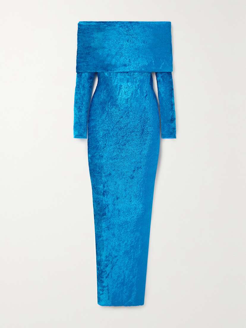 Alaïa Off-the-shoulder Stretch-velvet Midi Dress