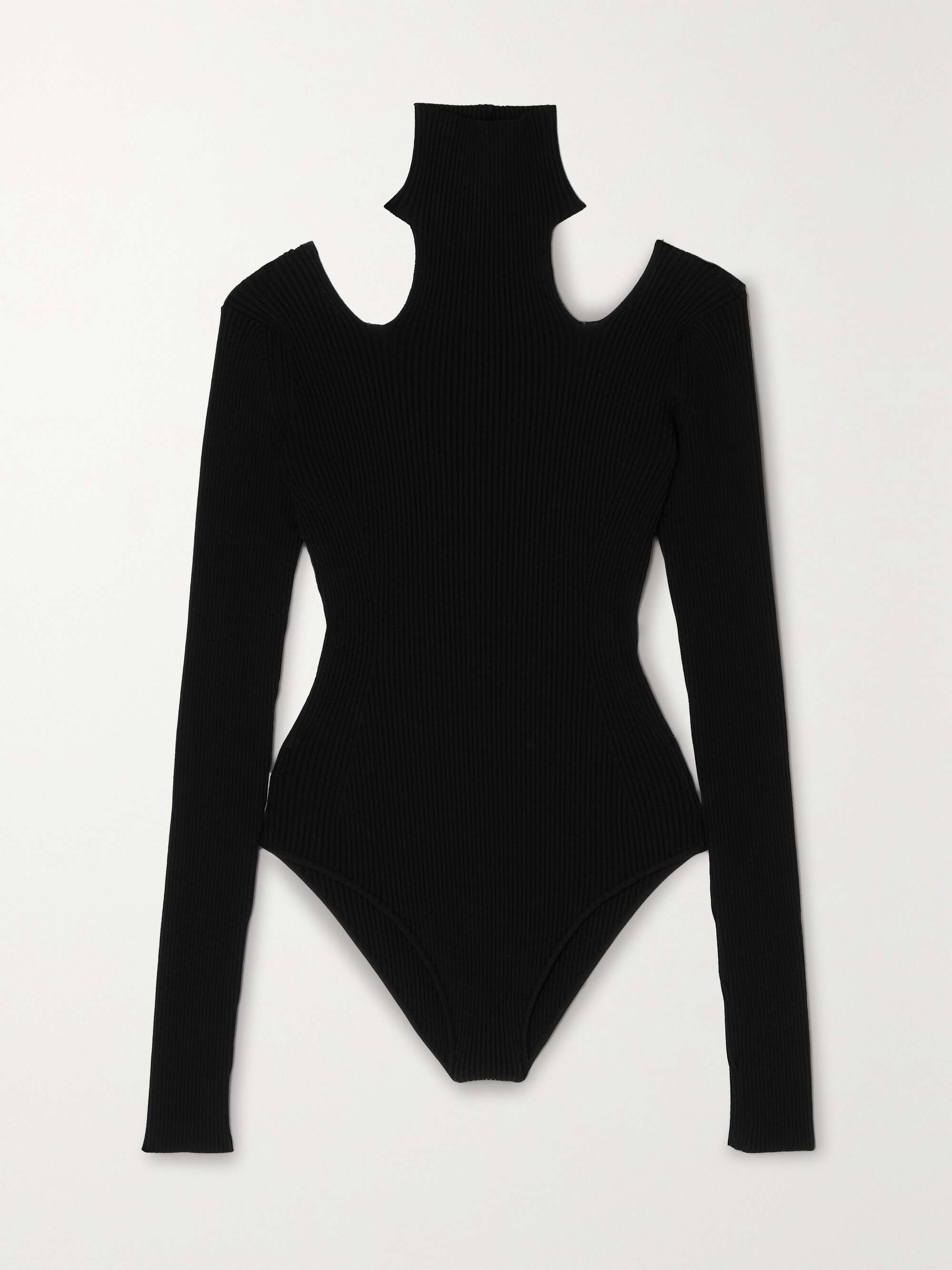 I've Got Plans Black Ribbed Long Sleeve Cutout Bodysuit