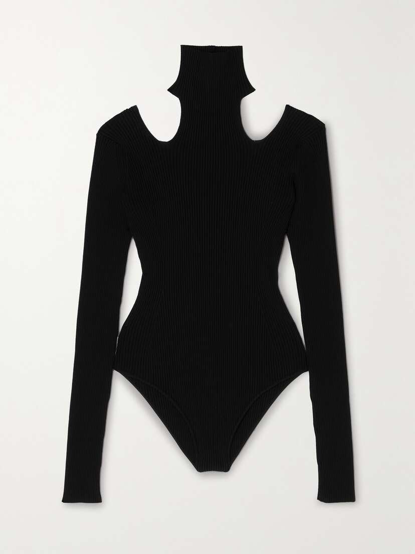 Alaïa Cutout Ribbed-knit Turtleneck Bodysuit