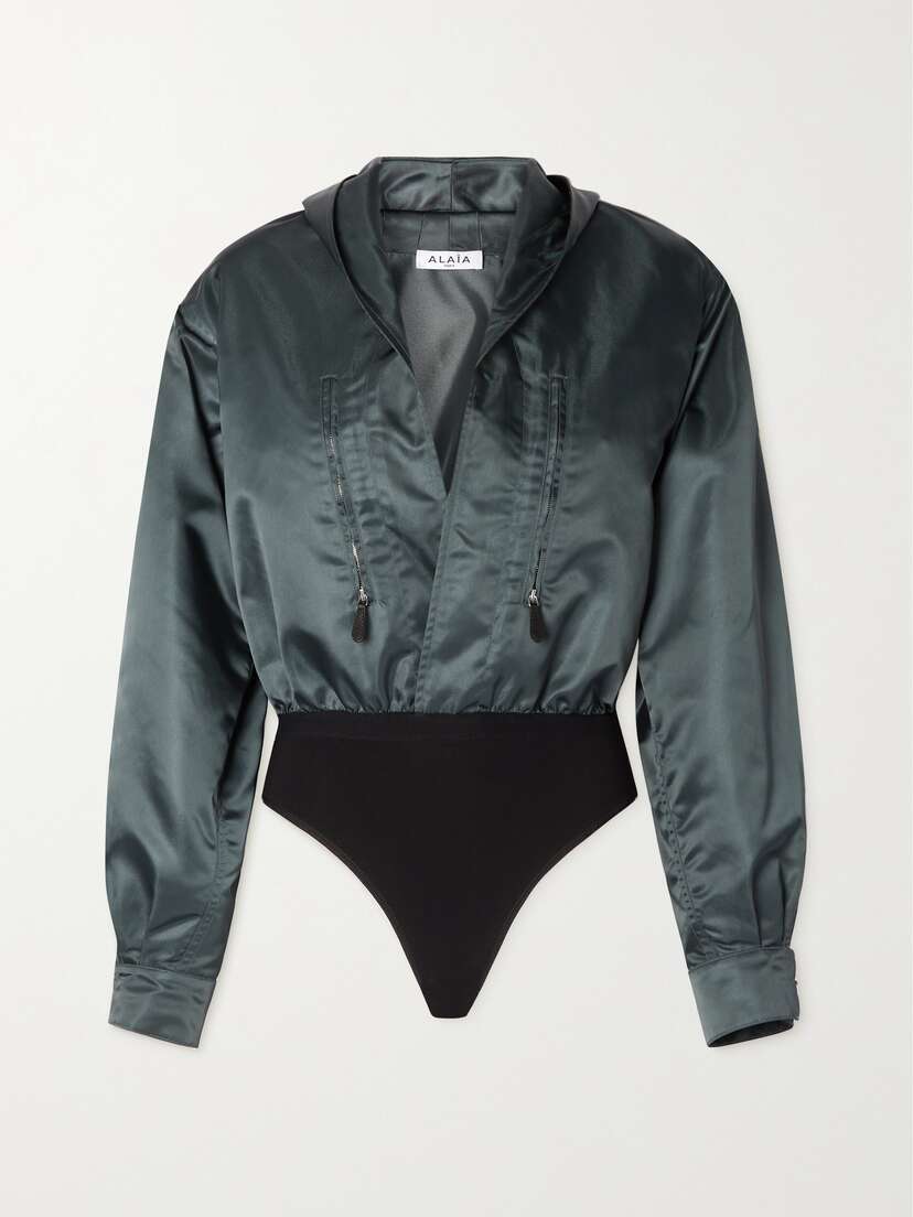 Alaïa Hooded Shell And Stretch-jersey Thong Bodysuit