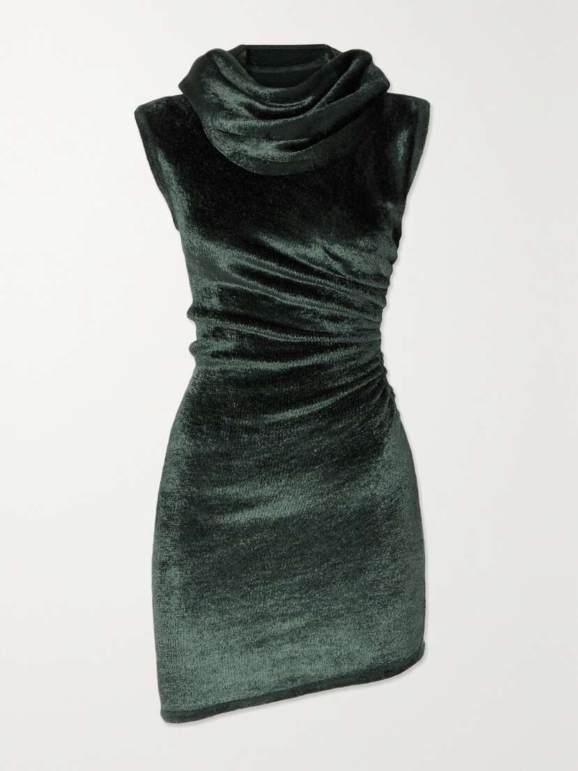 Alaïa Asymmetric Draped Stretch-velvet Hooded Mini Dress