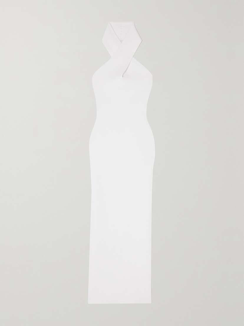 Alaïa Cutout Ribbed-knit Halterneck Midi Dress