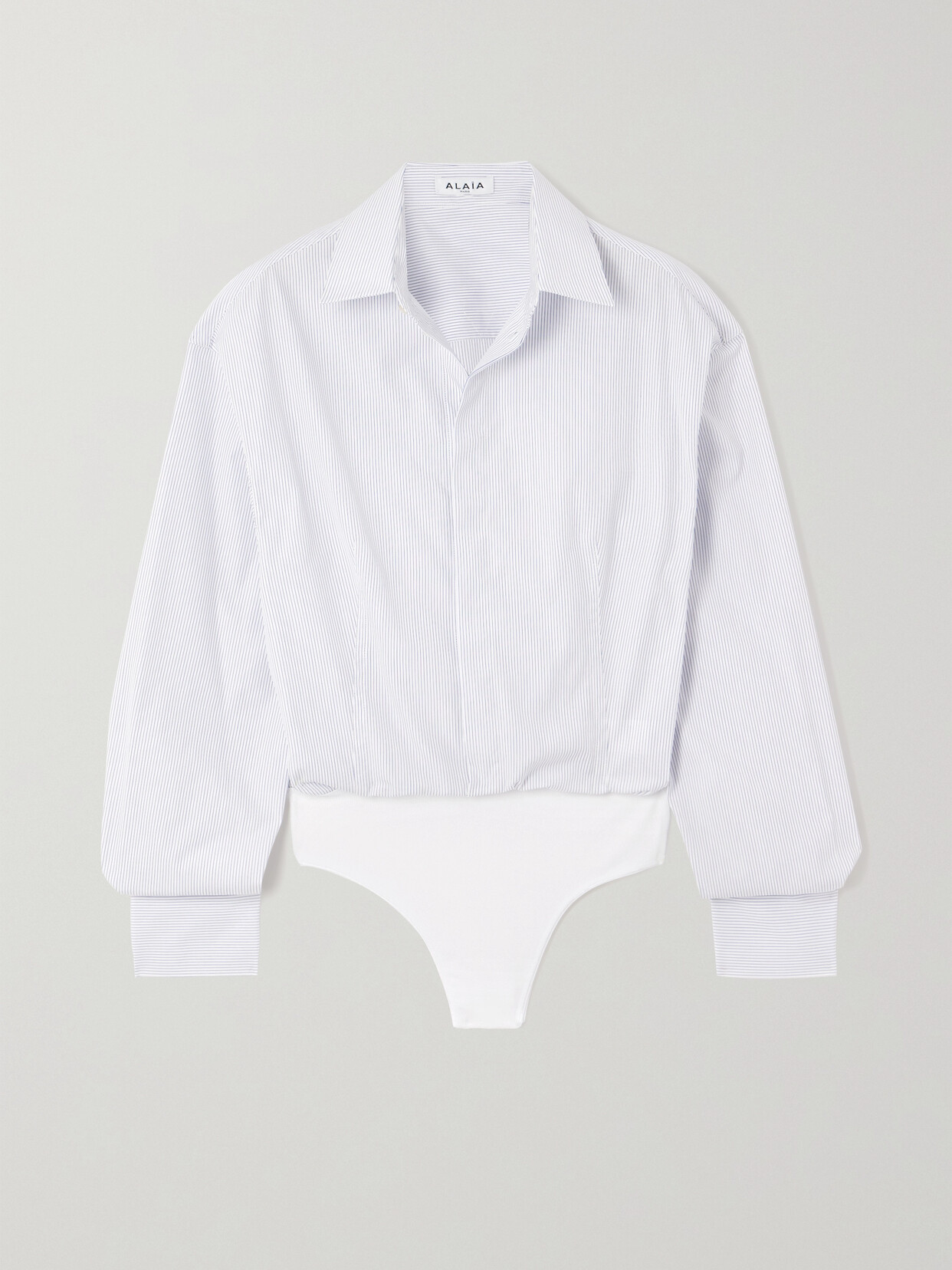 Alaïa Jersey-trimmed Striped Cotton-poplin Bodysuit In White