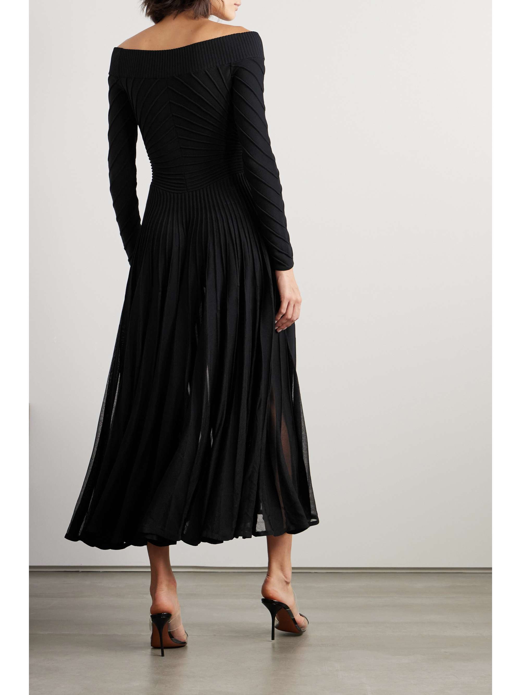 ALAÏA Off-the-shoulder ribbed-knit midi dress | NET-A-PORTER