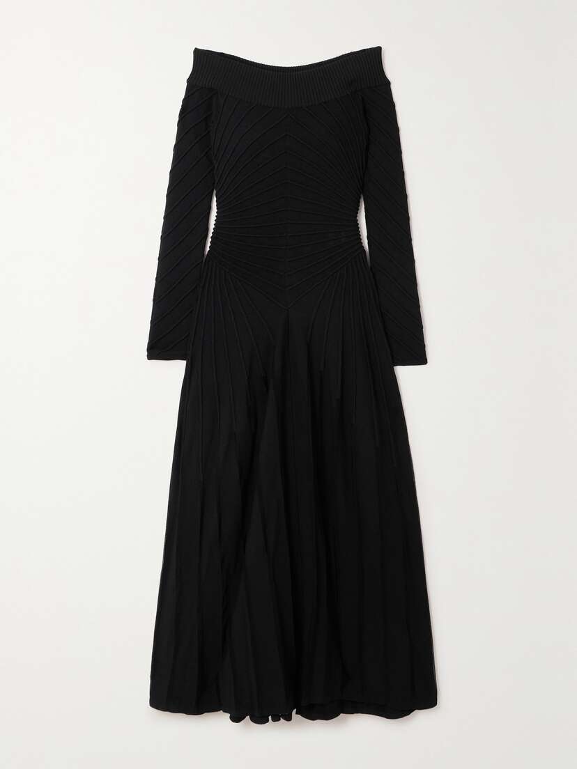 Alaïa Off-the-shoulder Ribbed-knit Midi Dress