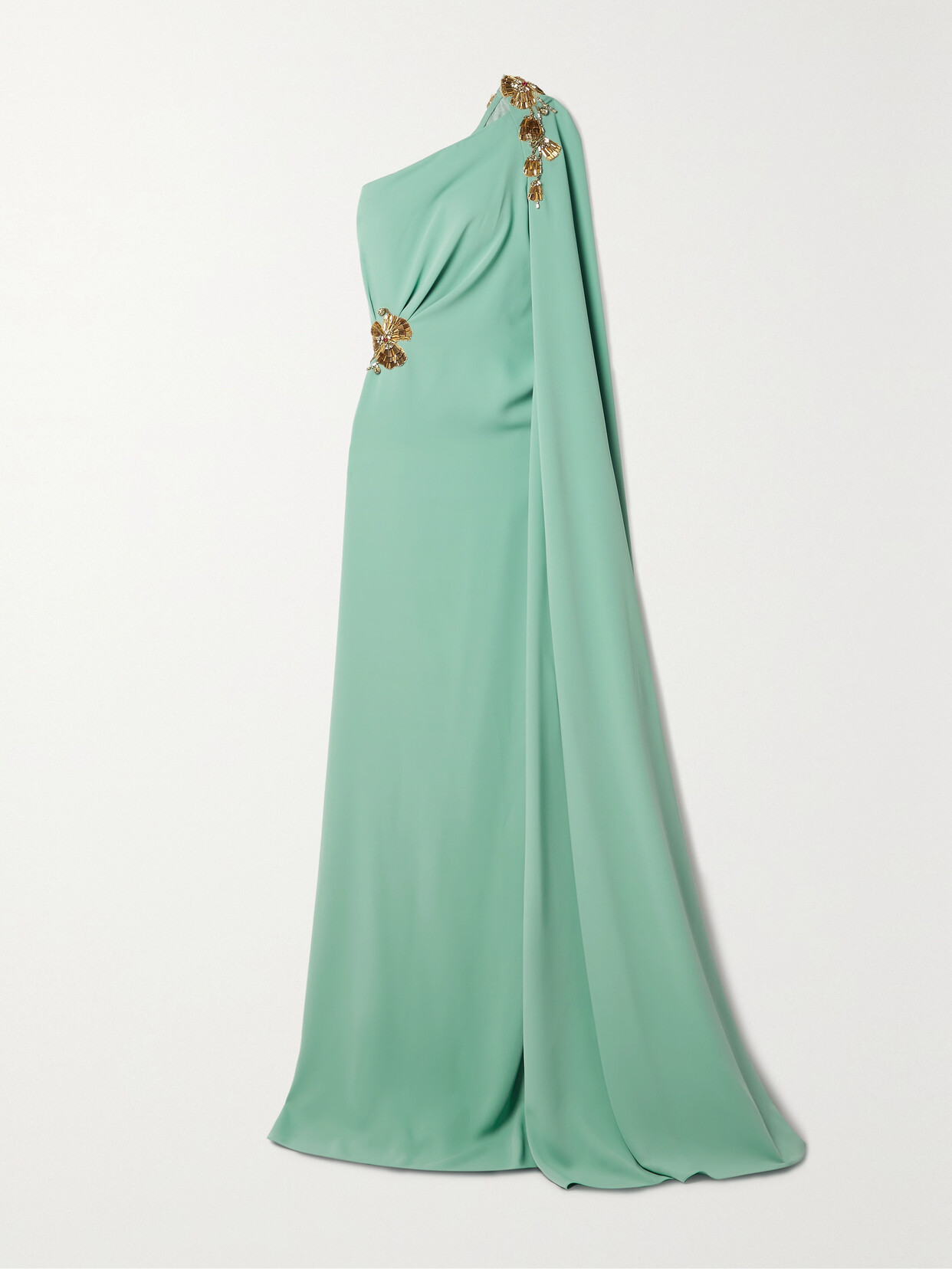 Reem Acra Women's Embellished Cape-sleeve Crepe Gown In Aqua