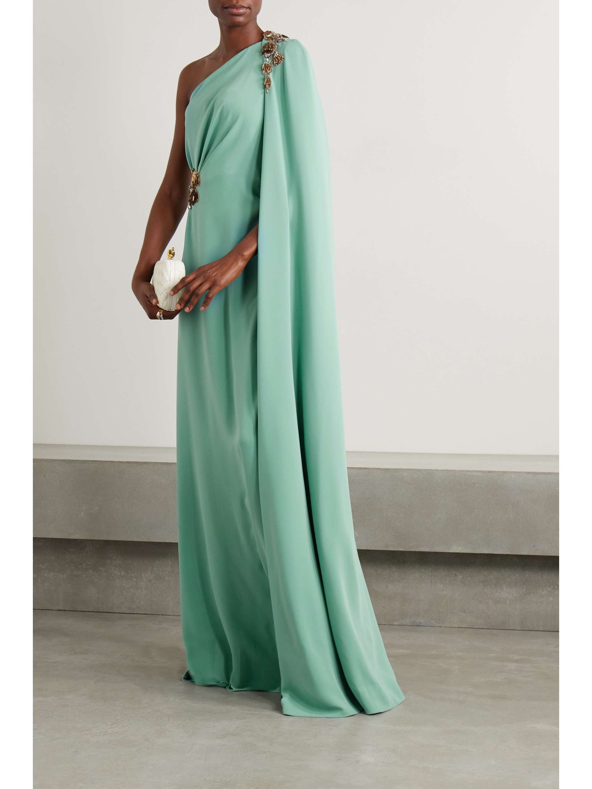 REEM ACRA One-shoulder embellished crepe gown | NET-A-PORTER