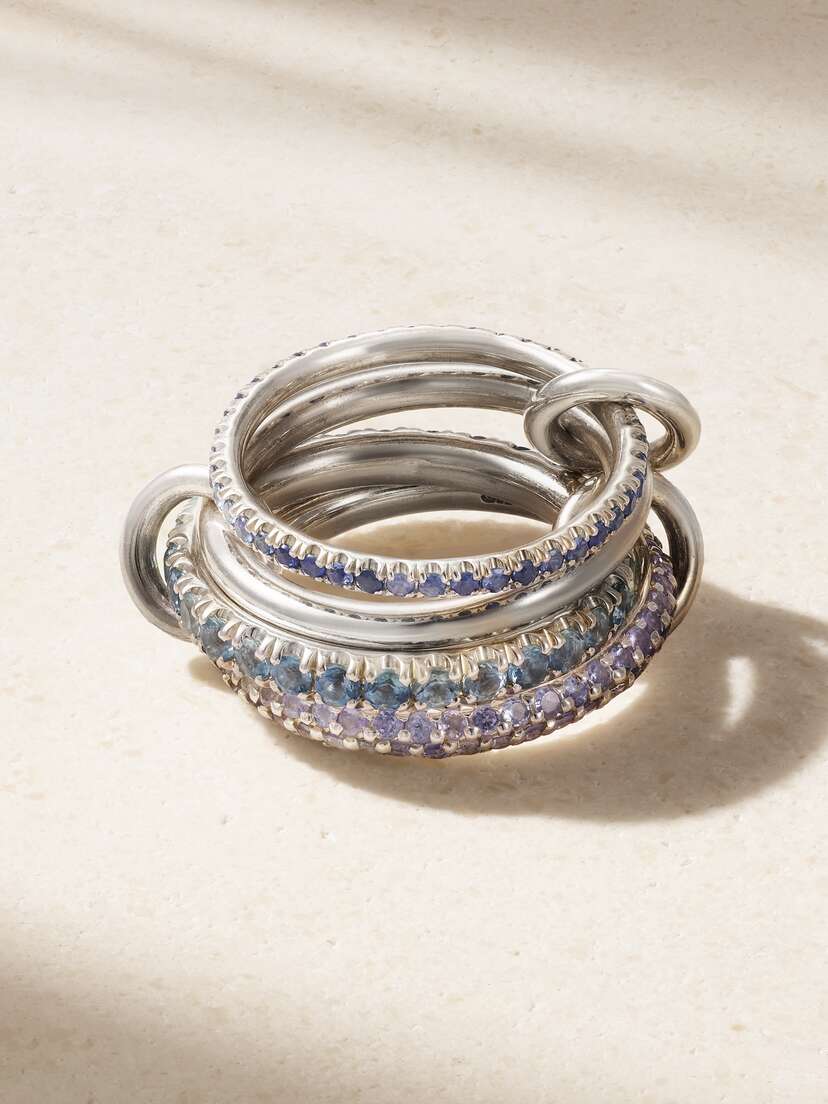 Spinelli Kilcollin Iris Set Of Four Sterling Silver Multi-stone Rings