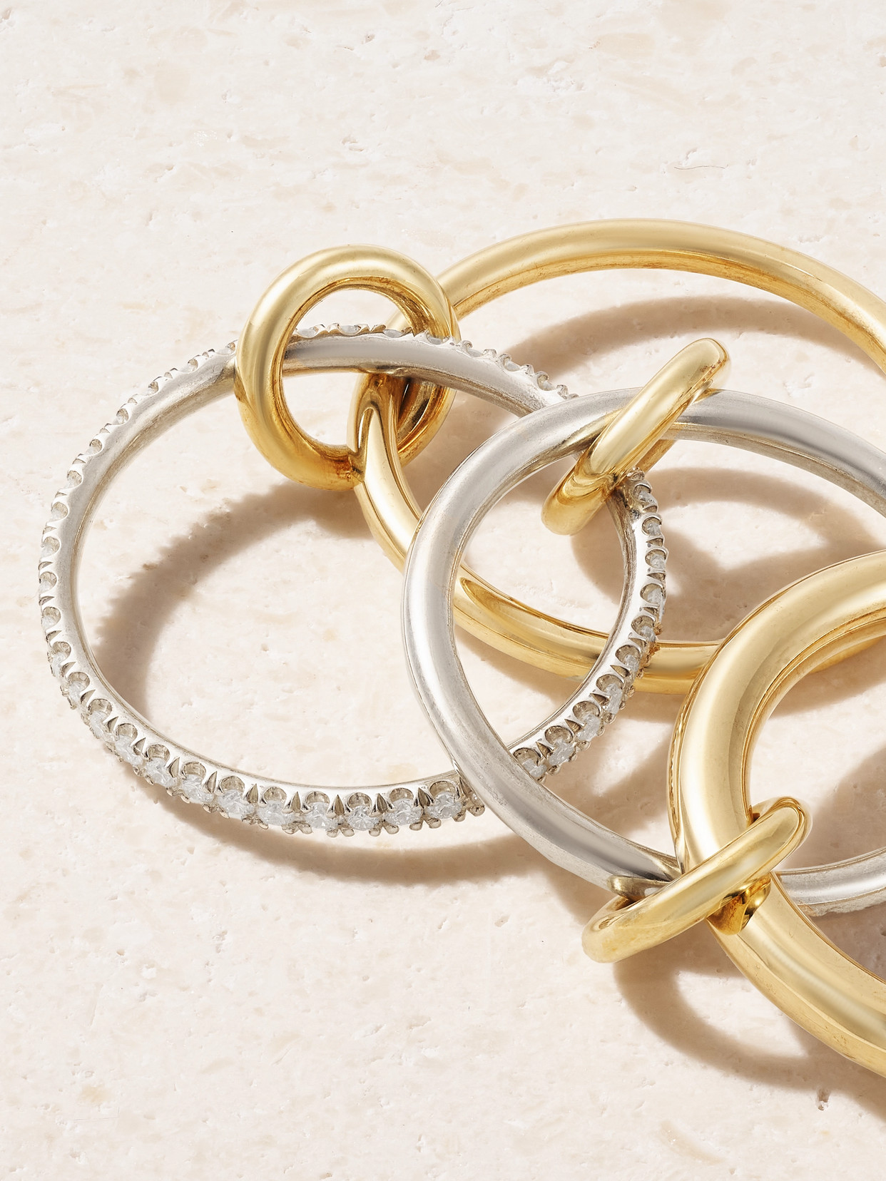 Spinelli Kilcollin Callista Set Of Four Sterling Silver And 18-karat Gold Diamond Rings In Gold