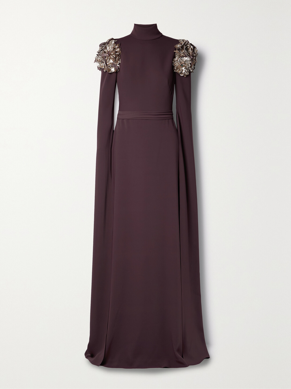 Reem Acra - Belted Appliquéd Crepe Gown - Purple