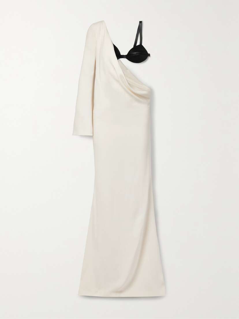 Gabriela Hearst Midas Draped Silk And Wool-blend And Faux Leather Maxi Dress
