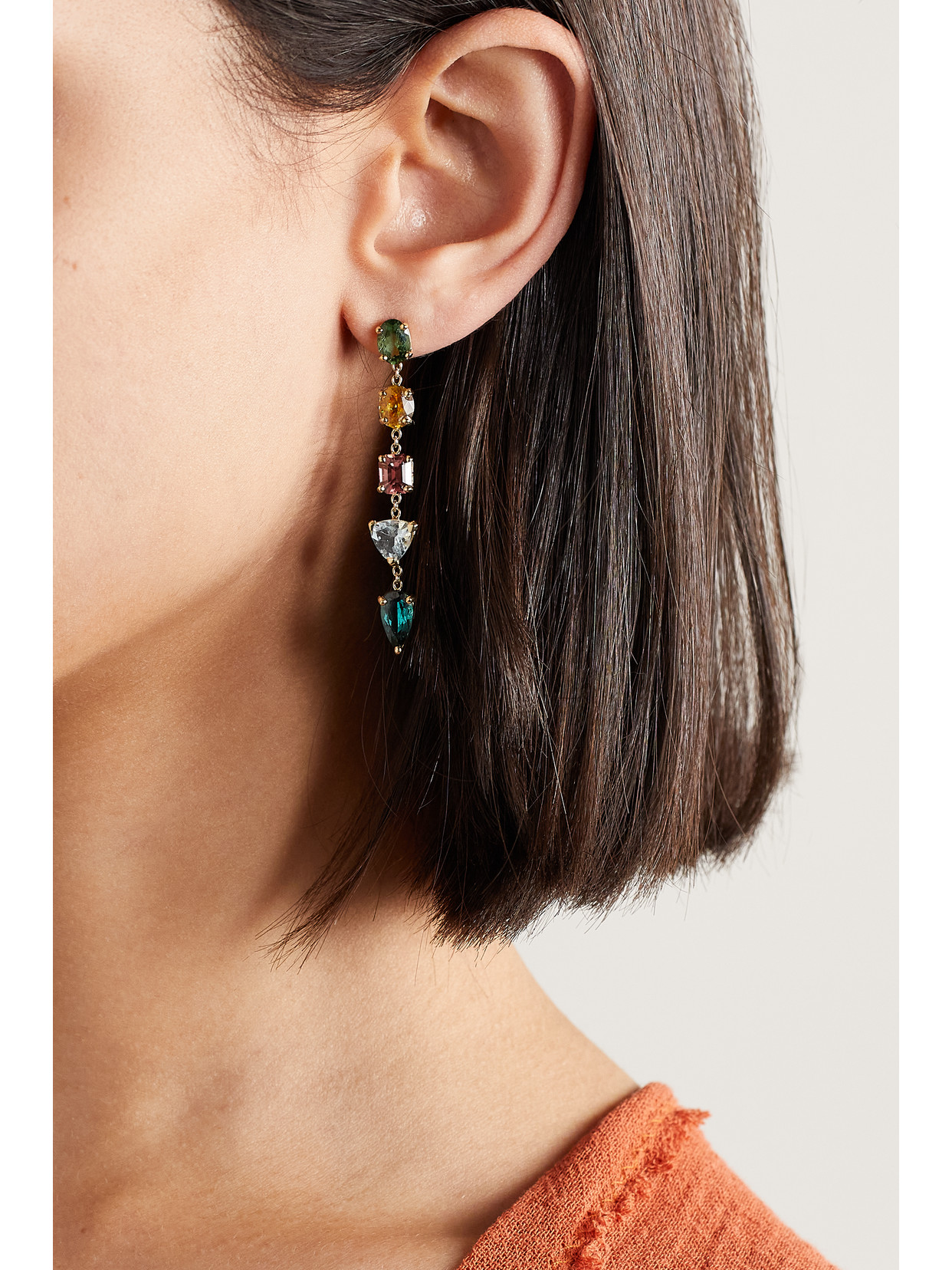 Shop Jacquie Aiche 14-karat Gold, Tourmaline And Aquamarine Earrings