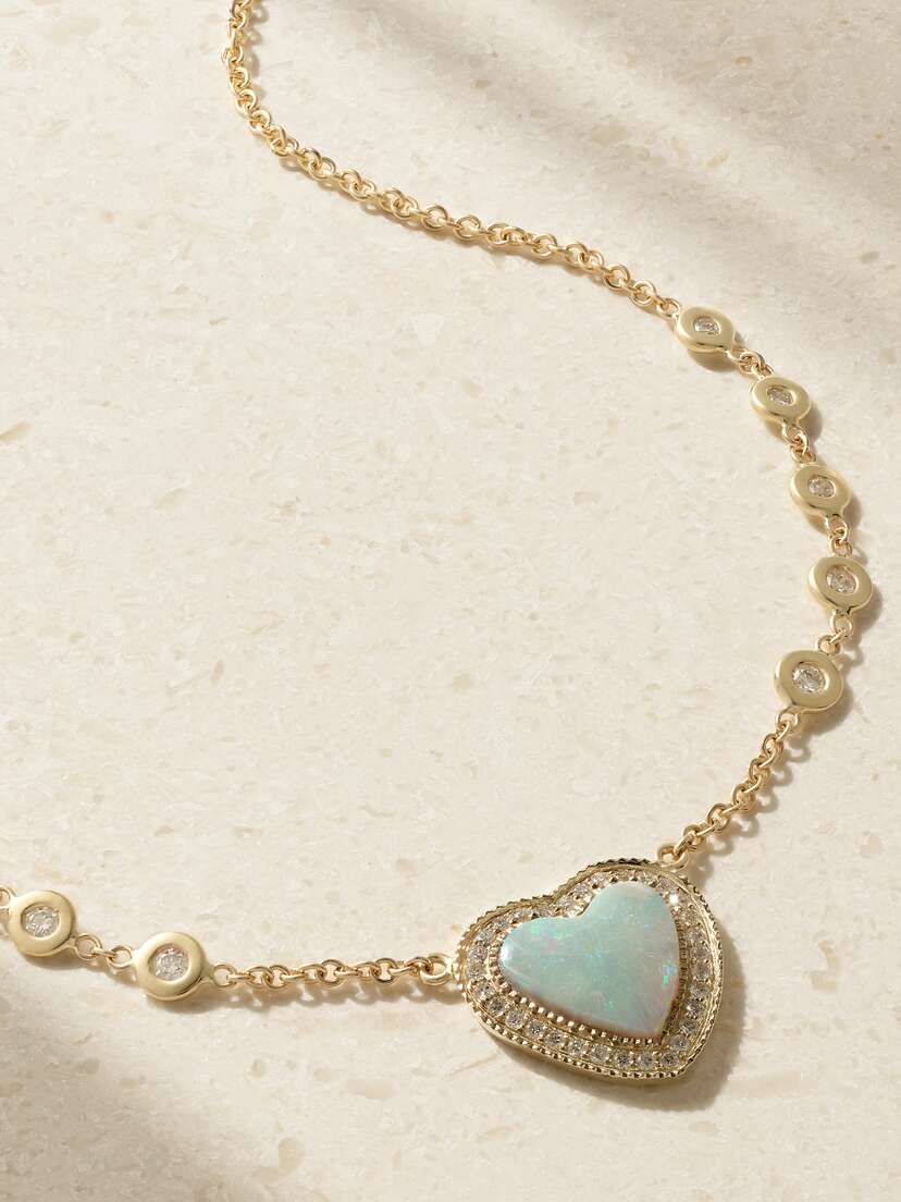 Jacquie Aiche 14-karat Gold, Diamond And Opal Necklace