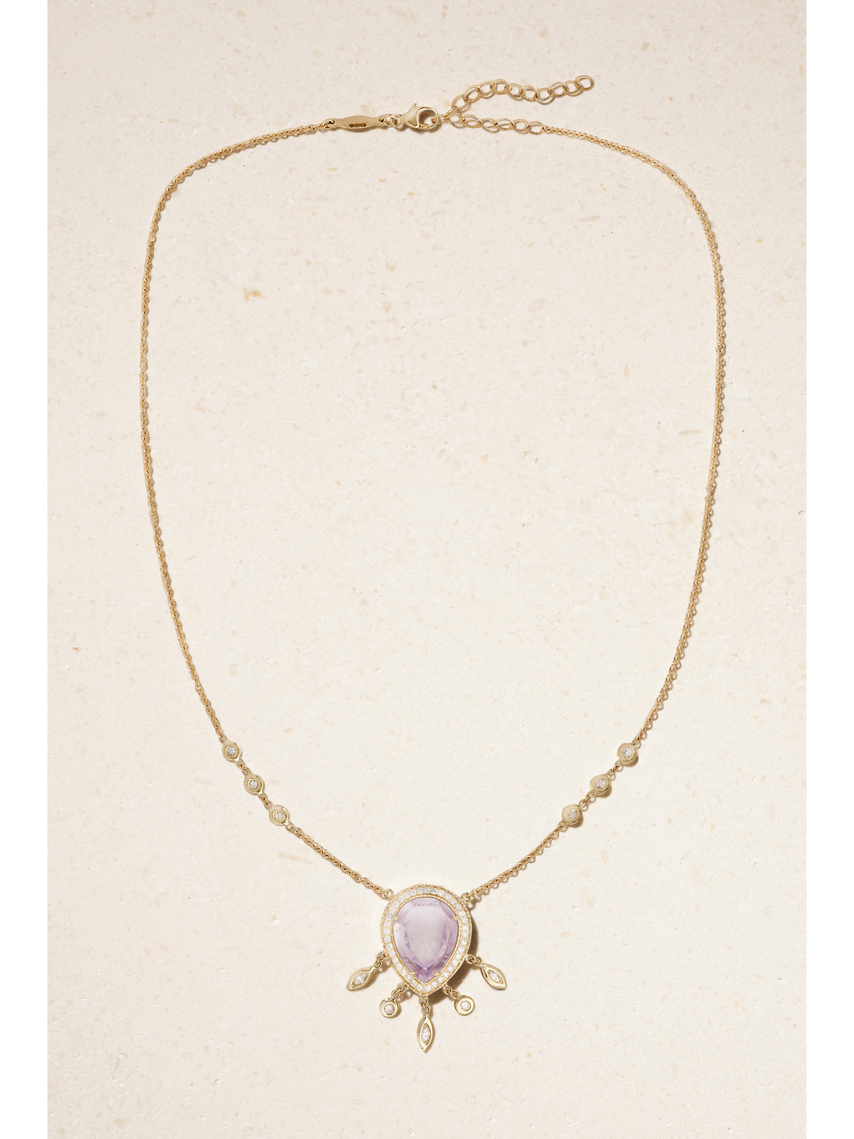 Shop Jacquie Aiche Eye Burst 14-karat Gold, Amethyst And Diamond Necklace