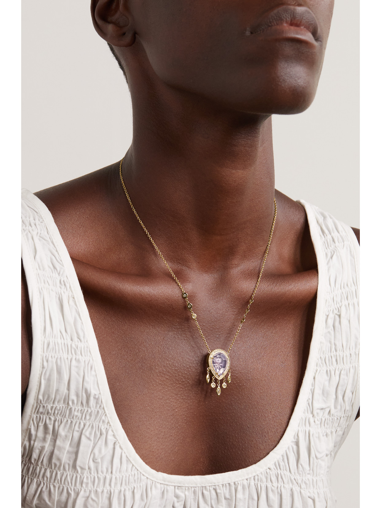 Jacquie Aiche Eye Burst 14-karat Gold, Amethyst And Diamond Necklace In Gold