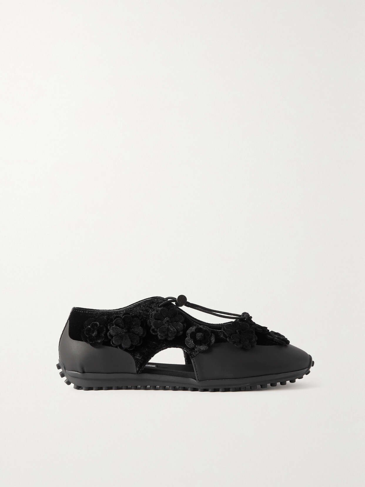 Cecilie Bahnsen - Shay Appliquéd Cutout Velvet And Rubber Flats - Black