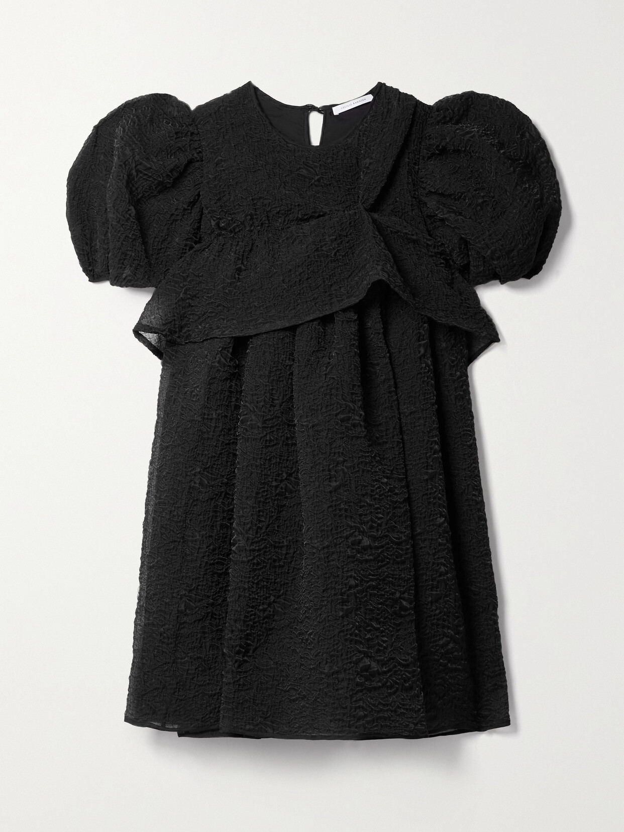 CECILIE BAHNSEN ULTIMA GATHERED MATELASSÉ CHIFFON MINI DRESS