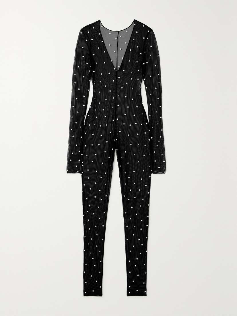 Oséree Gem Open-back Embellished Stretch-tulle Jumpsuit