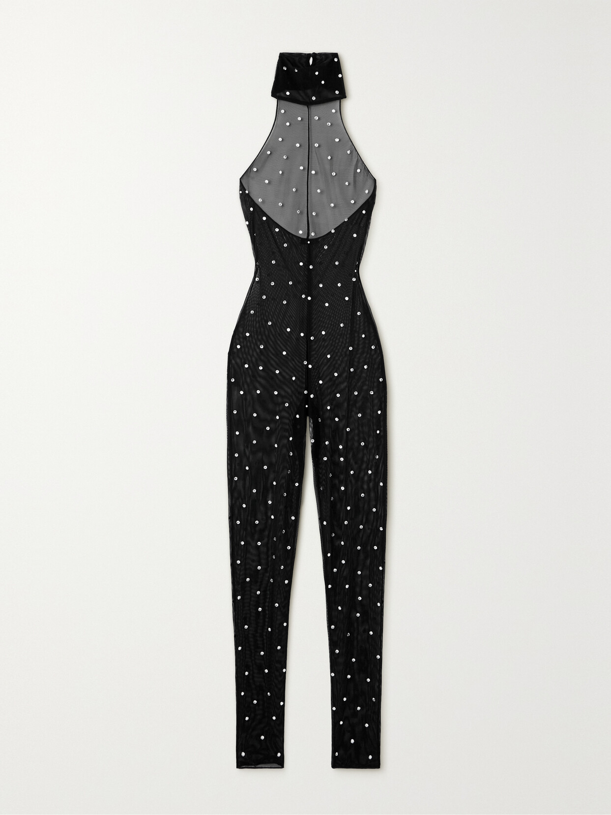 Oséree Gem Necklace Crystal-embellished Stretch-tulle Jumpsuit - Black