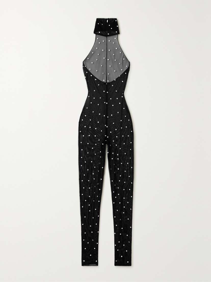 Oséree Gem Necklace Crystal-embellished Stretch-tulle Jumpsuit