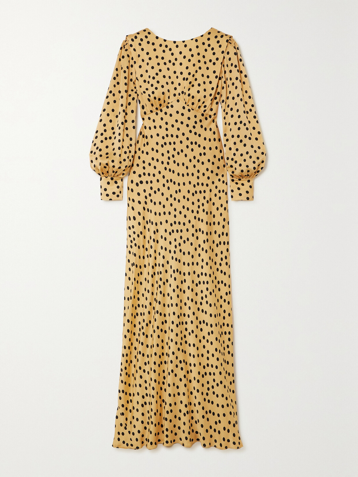 Rixo London Marni Open-back Polka-dot Silk Maxi Dress In Gold