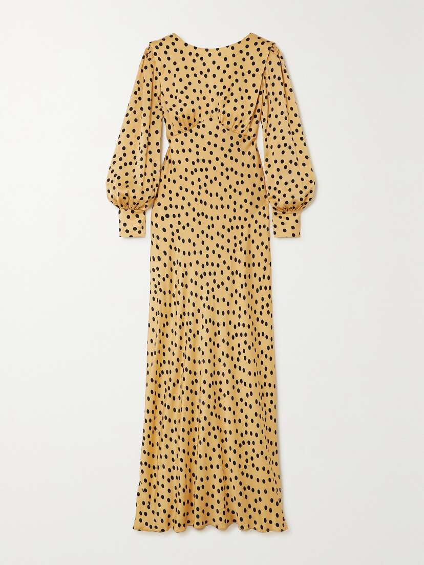 Rixo Marni Open-back Polka-dot Silk Maxi Dress - UK 20