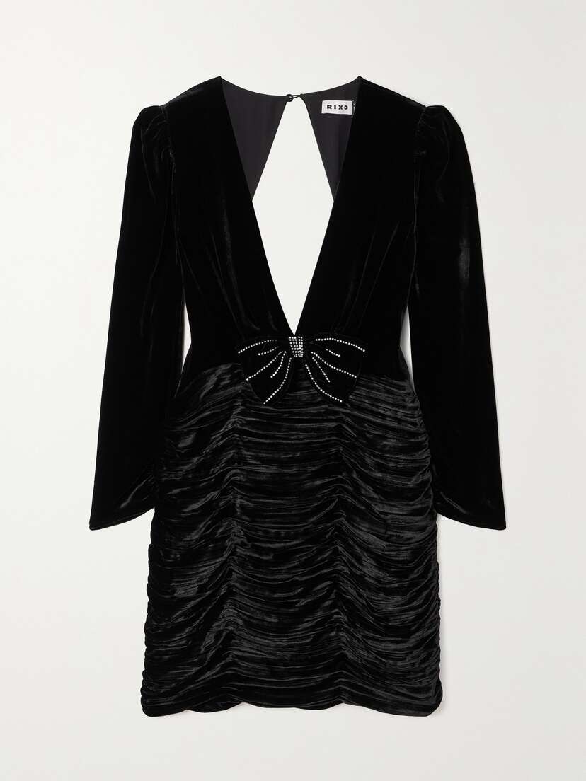 Rixo Vivi Cutout Crystal-embellished Velvet Mini Dress - UK 20
