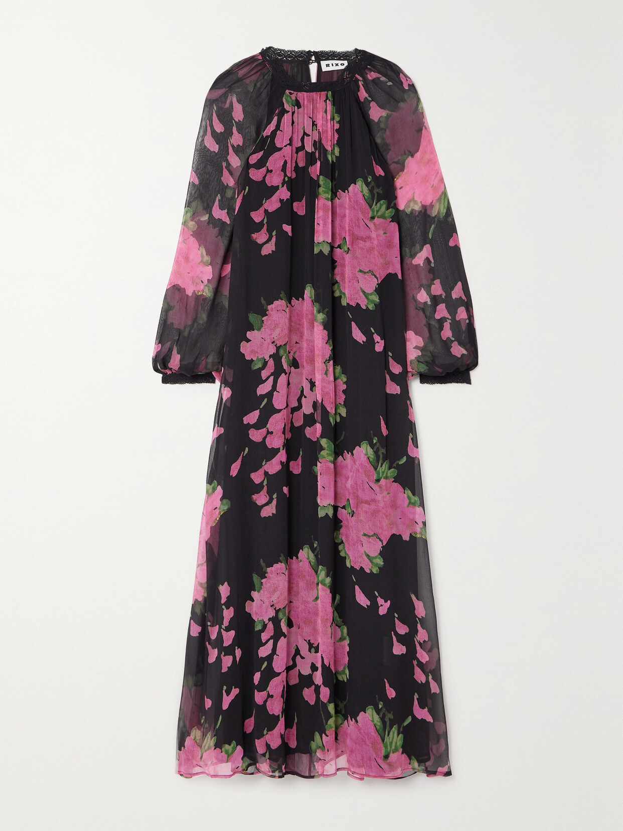 Shop Rixo London Kahlo Lace-trimmed Metallic Floral-jacquard Maxi Dress In Multi