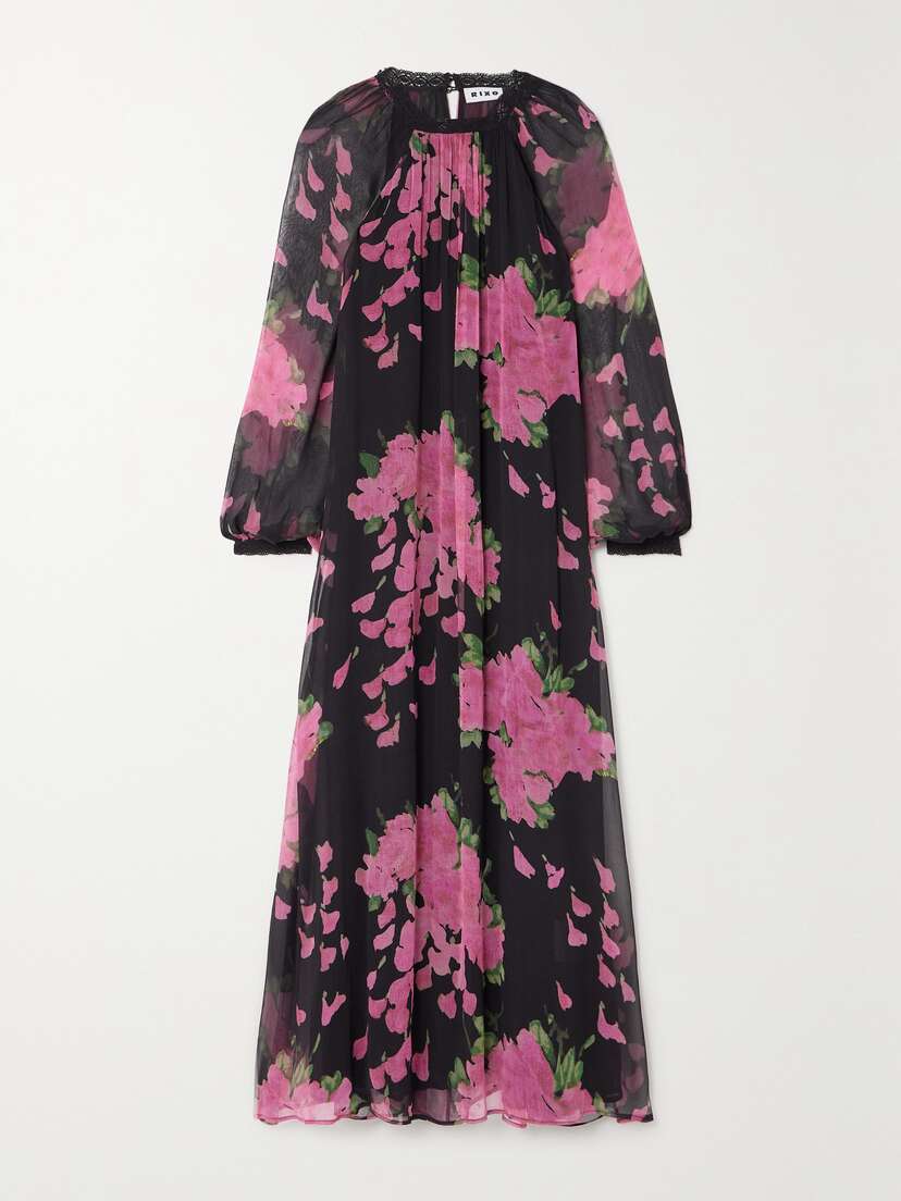 Rixo Kahlo Lace-trimmed Metallic Floral-jacquard Maxi Dress - UK 20